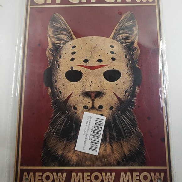 Jason Cat - Horror Parody - 12inch x 8inch Metal Poster Sign - Picture 2 of 2